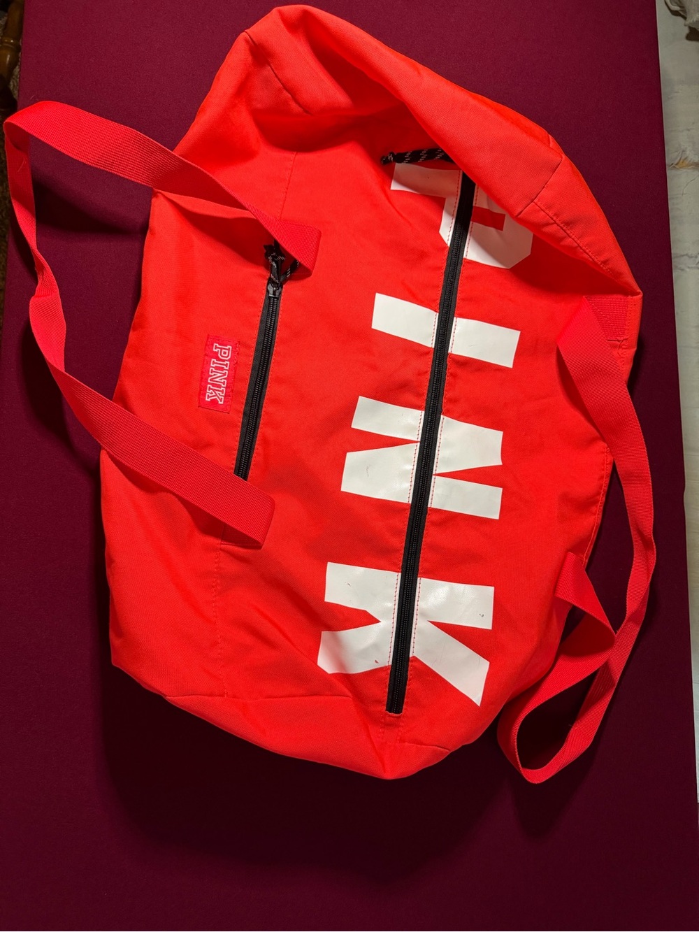 PINK Victoria's Secret Bright Red Duffel with White Logo